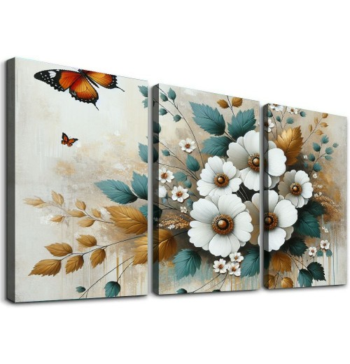 Ulloord Wall Art Modern Flower Artwork Paintings Butterfly Landscape Picture wall Decor for Living Room Bedroom Kitchen with Framed