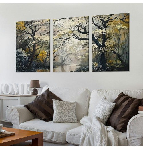 Canvas Art Wall Decor for Living Room Foggy Forest Painting Landscape Picture Modern Nature Artwork for Living Room Bedroom Bathroom Home Office Wall Decor Canvas Wall Decor