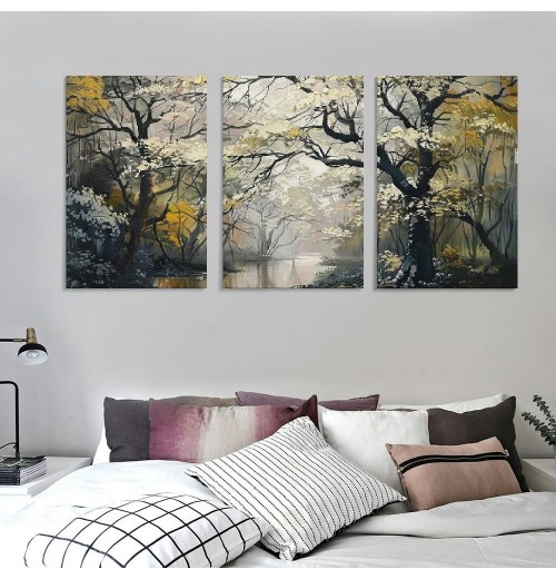 Canvas Art Wall Decor for Living Room Foggy Forest Painting Landscape Picture Modern Nature Artwork for Living Room Bedroom Bathroom Home Office Wall Decor Canvas Wall Decor