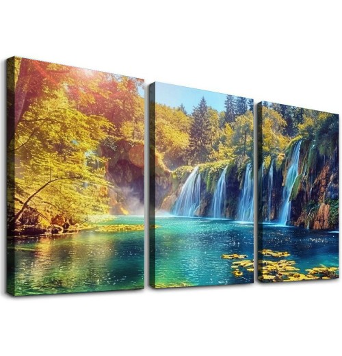 Lake Water Pictures Canvas Wall Art for Living room Bedroom Wall Decor,Waterfall Wall Art Print Paitnings for home Decor,Morden Artwork Sunset Tree Canvas Art