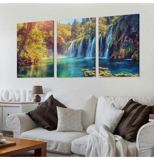 Lake Water Pictures Canvas Wall Art for Living room Bedroom Wall Decor,Waterfall Wall Art Print Paitnings for home Decor,Morden Artwork Sunset Tree Canvas Art