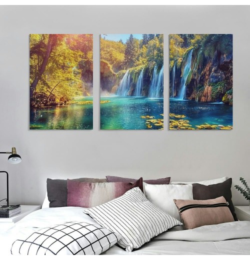 Lake Water Pictures Canvas Wall Art for Living room Bedroom Wall Decor,Waterfall Wall Art Print Paitnings for home Decor,Morden Artwork Sunset Tree Canvas Art