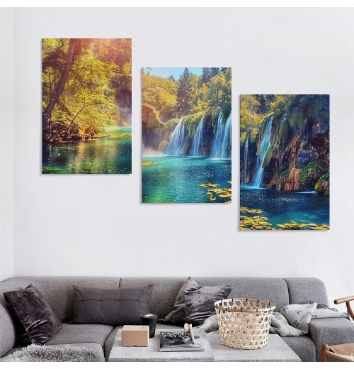 Lake Water Pictures Canvas Wall Art for Living room Bedroom Wall Decor,Waterfall Wall Art Print Paitnings for home Decor,Morden Artwork Sunset Tree Canvas Art