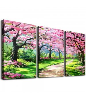 Canvas Wall Art Painting Pink Cherry Blossoms Park Tree Forest Wallpaper Spring landscape Picture Poster Print Framed and Stretched Ready to Hang for Living Room Bedroom Artwork