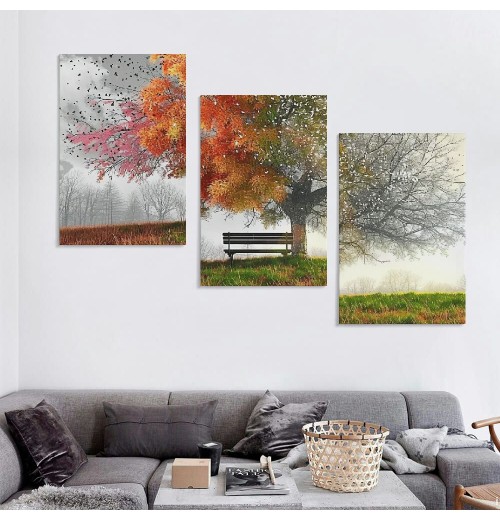 Canvas Prints Wall Art Decor Four Seasons Tree Picture Spring Summer Autumn Winter Tree Painting Artwork for Dining Room Kitchen Home Decor Framed Ready to Hang