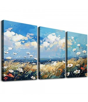 Flower Canvas Wall Art Daisy Floral Canvas Print Picture Landscape Daisy Blossom Canvas Artwork Landscape Canvas Painting for Living Room Bedroom Bathroom Office Home Decor