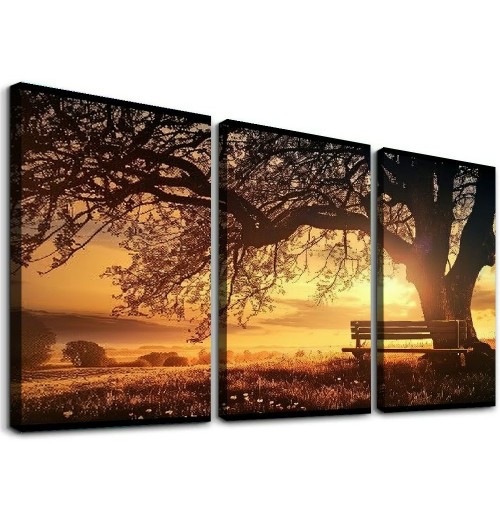 Wall Art Decor Canvas Print Picture Big Trees in Sunset Sunset Forest Natural Landscape Painting Artwork for Living Room Office Home Wall Decor Framed Ready to Hang