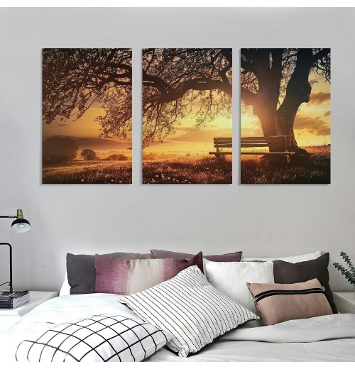 Wall Art Decor Canvas Print Picture Big Trees in Sunset Sunset Forest Natural Landscape Painting Artwork for Living Room Office Home Wall Decor Framed Ready to Hang