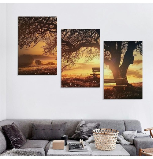 Wall Art Decor Canvas Print Picture Big Trees in Sunset Sunset Forest Natural Landscape Painting Artwork for Living Room Office Home Wall Decor Framed Ready to Hang