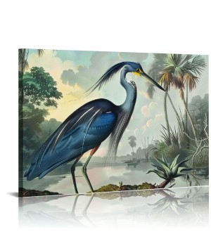 Blue Heron Wall Art Bird Poster Vintage Frame Canvas Painting Wall Art Heron Artwork Poster Picture Bedroom Wall Decor