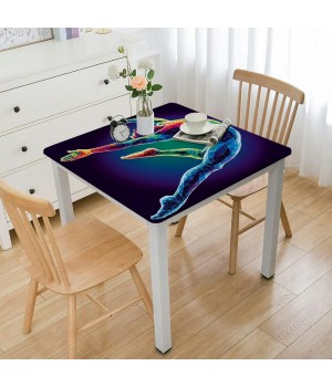 Athletes' Square Table Cover, Rainbow-Colored Vivid Sports Men's Jumping Theme Picture, Elastic Edge, Used for Table Decoration, Buffet and Camping