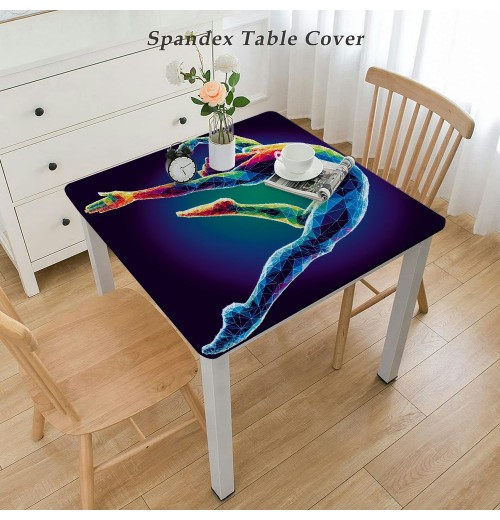 Athletes' Square Table Cover, Rainbow-Colored Vivid Sports Men's Jumping Theme Picture, Elastic Edge, Used for Table Decoration, Buffet and Camping