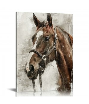 Vintage Horse Canvas Wall Art Brown Horse Canvas Pictures Wall Decor Farmhouse Animals Canvas Painting Rustic Artwork Canvas Prints Living Room Bedroom Bathroom Office Home Wall Decoration