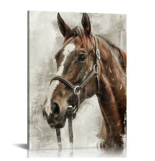 Vintage Horse Canvas Wall Art Brown Horse Canvas Pictures Wall Decor Farmhouse Animals Canvas Painting Rustic Artwork Canvas Prints Living Room Bedroom Bathroom Office Home Wall Decoration