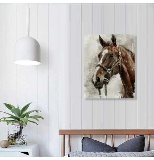 Vintage Horse Canvas Wall Art Brown Horse Canvas Pictures Wall Decor Farmhouse Animals Canvas Painting Rustic Artwork Canvas Prints Living Room Bedroom Bathroom Office Home Wall Decoration