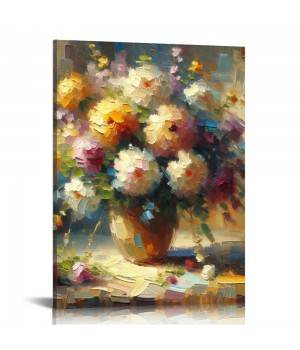 Vase with Chinese Asters and Gladioli Canvas Prints Wall Art by Famous Oil Paintings Reproduction Modern Abstract Flowers Artwork Pictures for Living Room Home