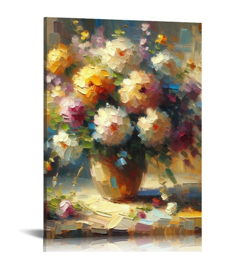 Vase with Chinese Asters and Gladioli Canvas Prints Wall Art by Famous Oil Paintings Reproduction Modern Abstract Flowers Artwork Pictures for Living Room Home