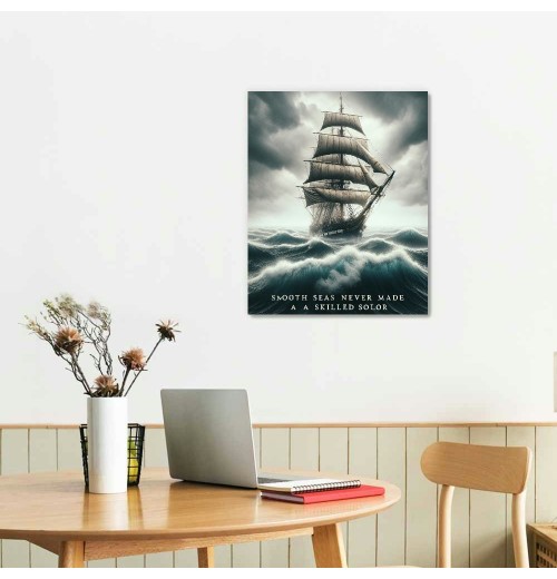 Smooth Seas Never Made A Skilled Sailor Motivational Wall Art Inspirational Canvas Poster Entrepreneur Quote Picture Home Office Decor Painting Framed and Stretched Ready to Hang