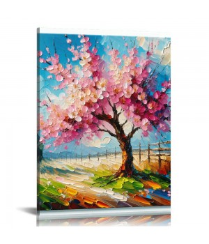 Canvas Wall Art Pink Peach Tree Canvas Print Hanging Pictures for Bathroom Bedroom Living Room Office Decor