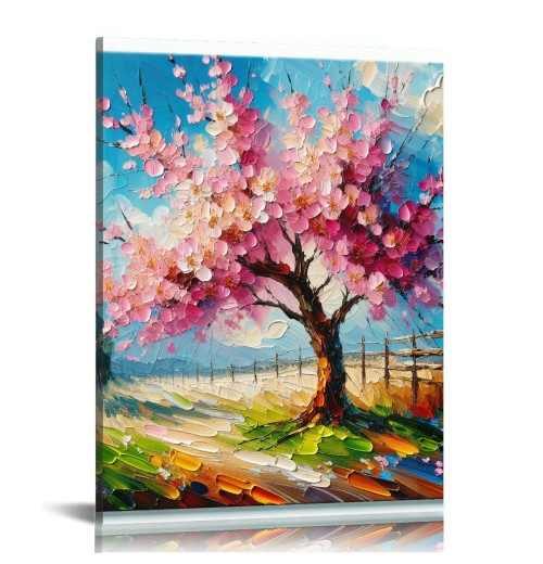 Canvas Wall Art Pink Peach Tree Canvas Print Hanging Pictures for Bathroom Bedroom Living Room Office Decor