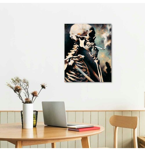 Skull of a with Burning Cigarette, Canvas Wall Art for Home Decor and Wall Decor Post-impressionism Canvas Prints Pictures Artwork